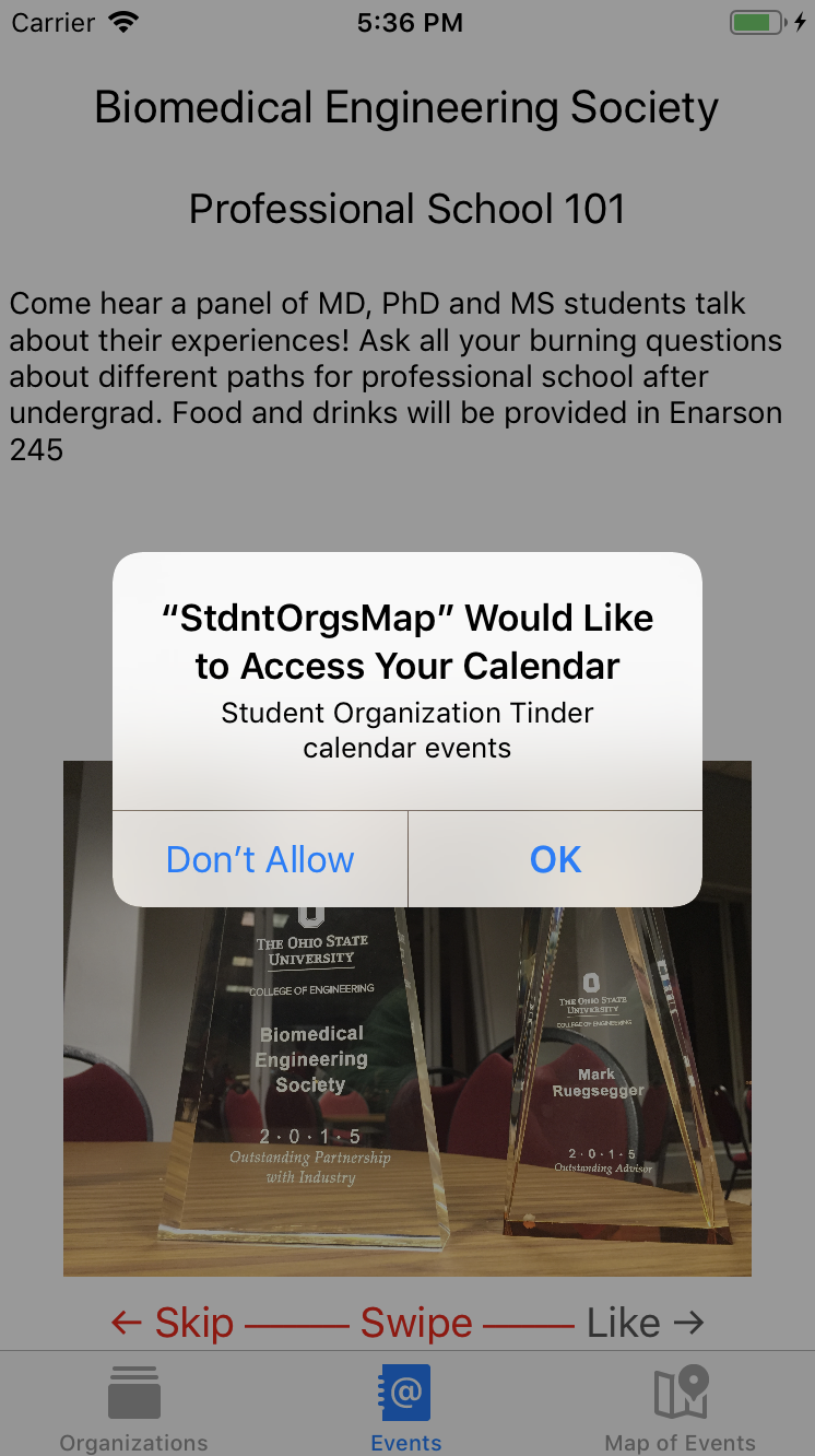 Student Organization Tinder - Events - Calendar