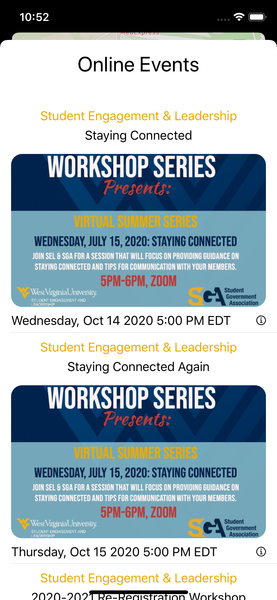 WVU Involved iOS Light Mode Online Events